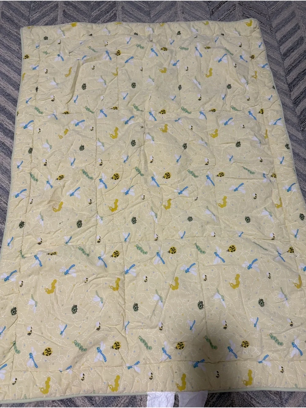 Vintage Winnie the Pooh Blue and Yellow Crib Quilt - Nursery & Crib Skirt